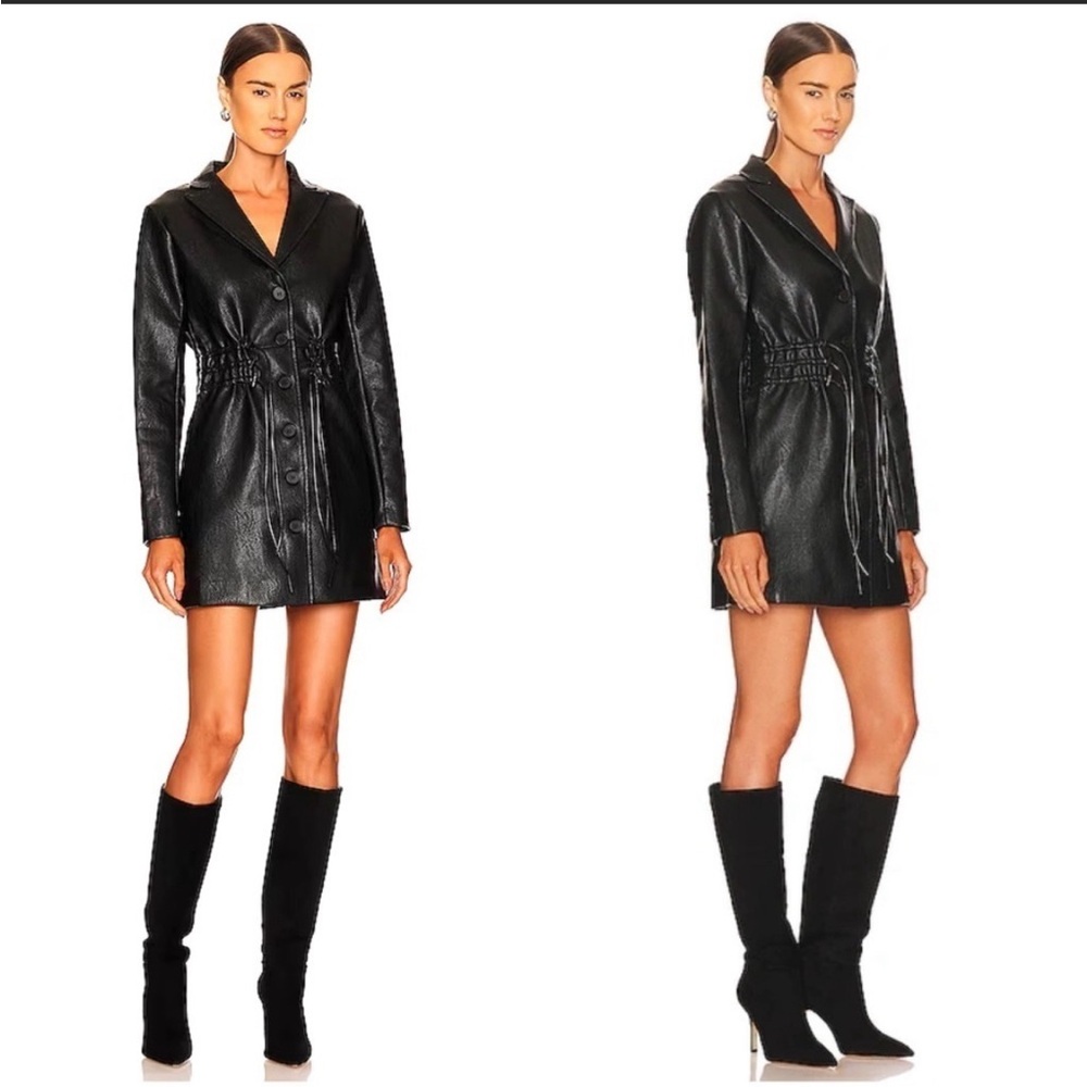 Line & Dot Faux Leather Black Dress, NWT